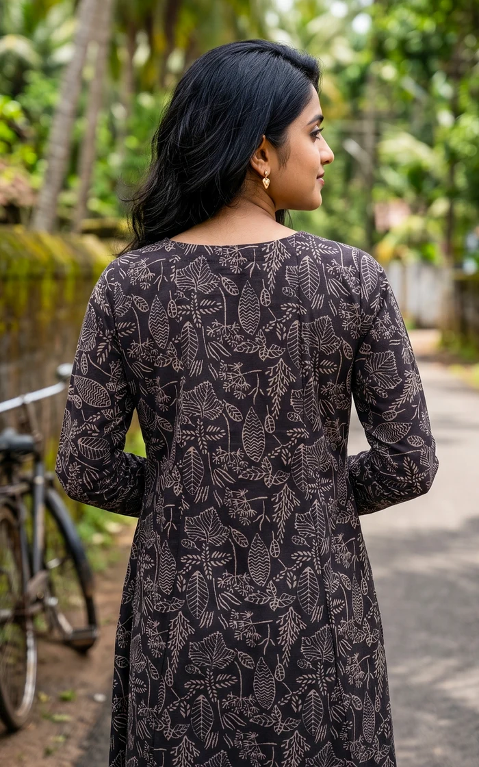 Black Leaf Printed Cotton Straight Salwar set